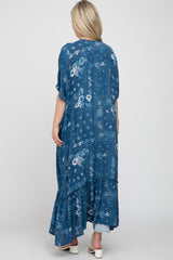 Blue Floral Paisley Ruffle Hem Maternity Cover-up