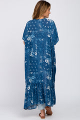 Blue Floral Paisley Ruffle Hem Cover-up