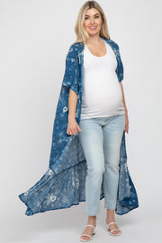 Blue Floral Paisley Ruffle Hem Maternity Cover-up