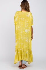 Yellow Floral Paisley Ruffle Hem Cover-up