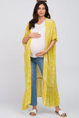 Yellow Floral Paisely Ruffle Hem Maternity Cover-up