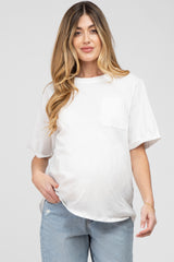 White Oversized Pocket Front Short Sleeve Maternity Top