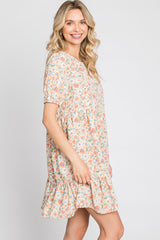 Sage Floral Short Sleeve Ruffle Hem Dress