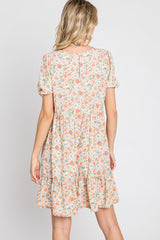 Sage Floral Short Sleeve Ruffle Hem Dress