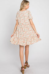 Sage Floral Short Sleeve Ruffle Hem Dress