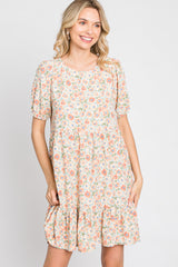 Sage Floral Short Sleeve Ruffle Hem Dress