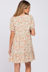 Sage Floral Short Sleeve Ruffle Hem Maternity Dress