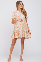 Sage Floral Short Sleeve Ruffle Hem Maternity Dress