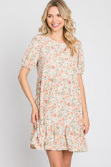 Sage Floral Short Sleeve Ruffle Hem Dress