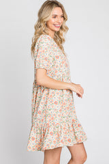 Sage Floral Short Sleeve Ruffle Hem Dress