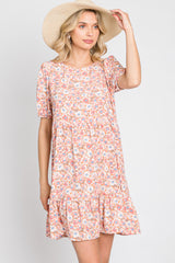 Pink Floral Short Sleeve Ruffle Hem Dress