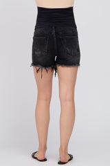 Black Distressed Frayed Hem Maternity Shorts