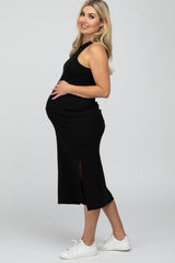 Black Racerback Basic Maternity Midi Dress