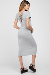 Grey Tie Up Back Maternity T-Shirt Dress