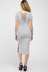 Grey Tie Up Back Maternity T-Shirt Dress