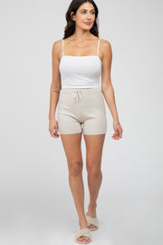 Beige Knit Drawstring Shorts