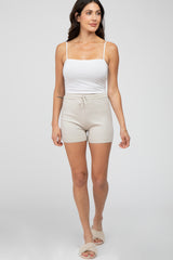 Beige Knit Drawstring Maternity Shorts