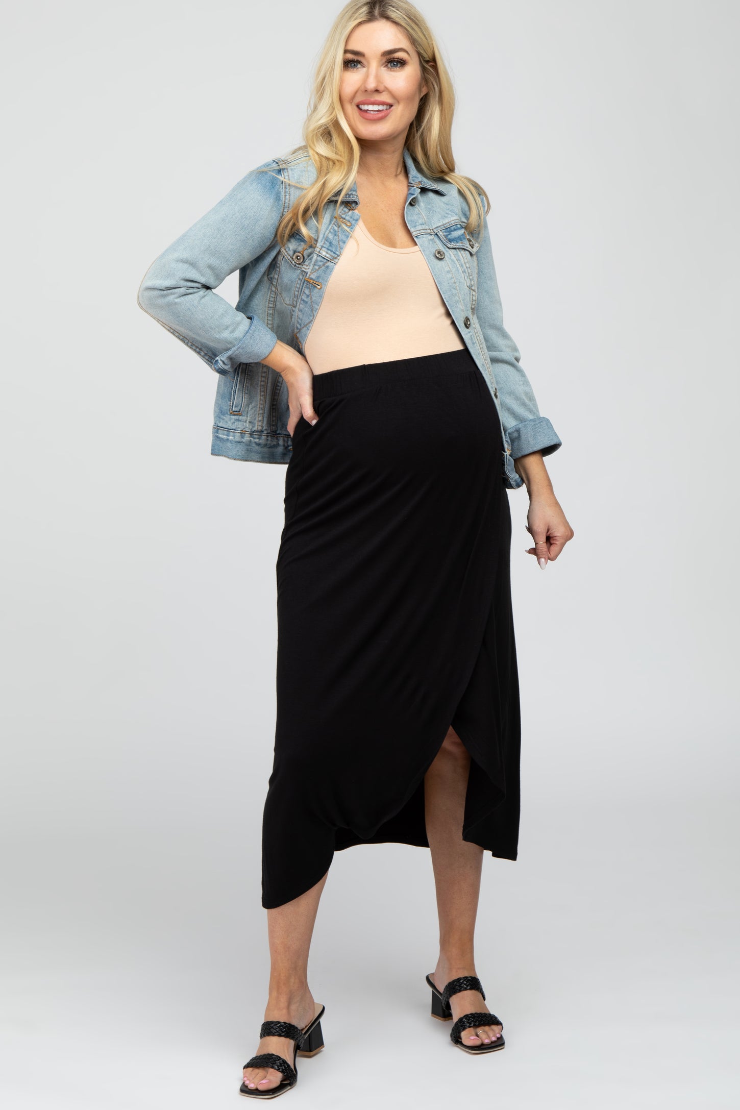 Black Wrap Maternity Midi Skirt– PinkBlush