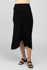 Black Wrap Maternity Midi Skirt