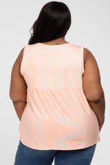 Salmon Striped Button Accent Plus Sleeveless Top