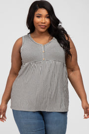 Black Striped Button Accent Plus Sleeveless Top