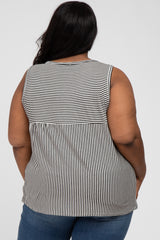 Black Striped Button Accent Plus Sleeveless Top