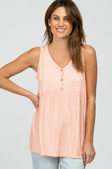 Salmon Striped Button Accent Sleeveless Top