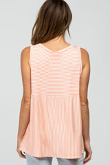 Salmon Striped Button Accent Sleeveless Top