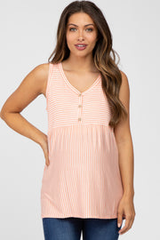 Salmon Striped Button Accent Maternity Sleeveless Top