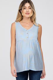 Light Blue Striped Button Accent Maternity Sleeveless Top