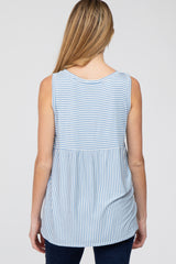 Light Blue Striped Button Accent Maternity Sleeveless Top