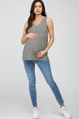 Black Striped Button Accent Maternity Sleeveless Top