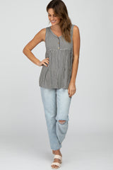 Black Striped Button Accent Sleeveless Top