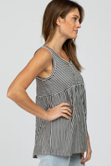 Black Striped Button Accent Sleeveless Top