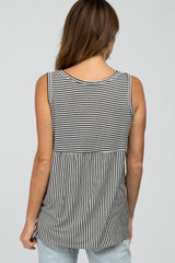 Black Striped Button Accent Sleeveless Top