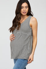 Black Striped Button Accent Maternity Sleeveless Top