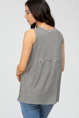 Black Striped Button Accent Maternity Sleeveless Top