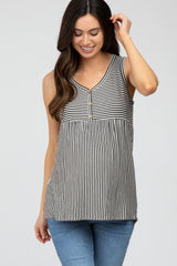 Black Striped Button Accent Maternity Sleeveless Top