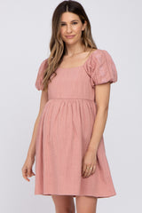 Pink Textured Puff Sleeve Maternity Dress