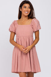 Pink Textured Puff Sleeve Dress