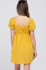 Yellow Textured Puff Sleeve Maternity Dress