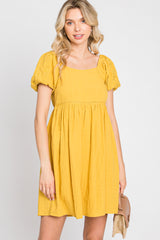 Yellow Textured Puff Sleeve Maternity Dress