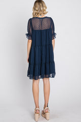 Navy Swiss Dot Tiered Dress