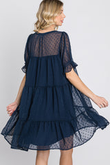 Navy Swiss Dot Tiered Dress