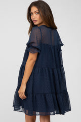 Navy Swiss Dot Tiered Maternity Dress