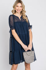 Navy Swiss Dot Tiered Dress