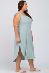 Mint Sleeveless Ribbed Curved Hem Plus Maxi Dress