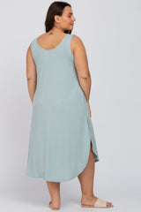 Mint Sleeveless Ribbed Curved Hem Plus Maxi Dress