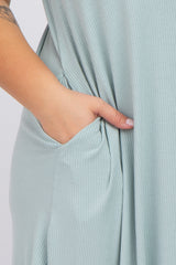 Mint Sleeveless Ribbed Curved Hem Plus Maxi Dress