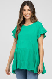 Emerald Green Ruffle Sleeve Tiered Maternity Top